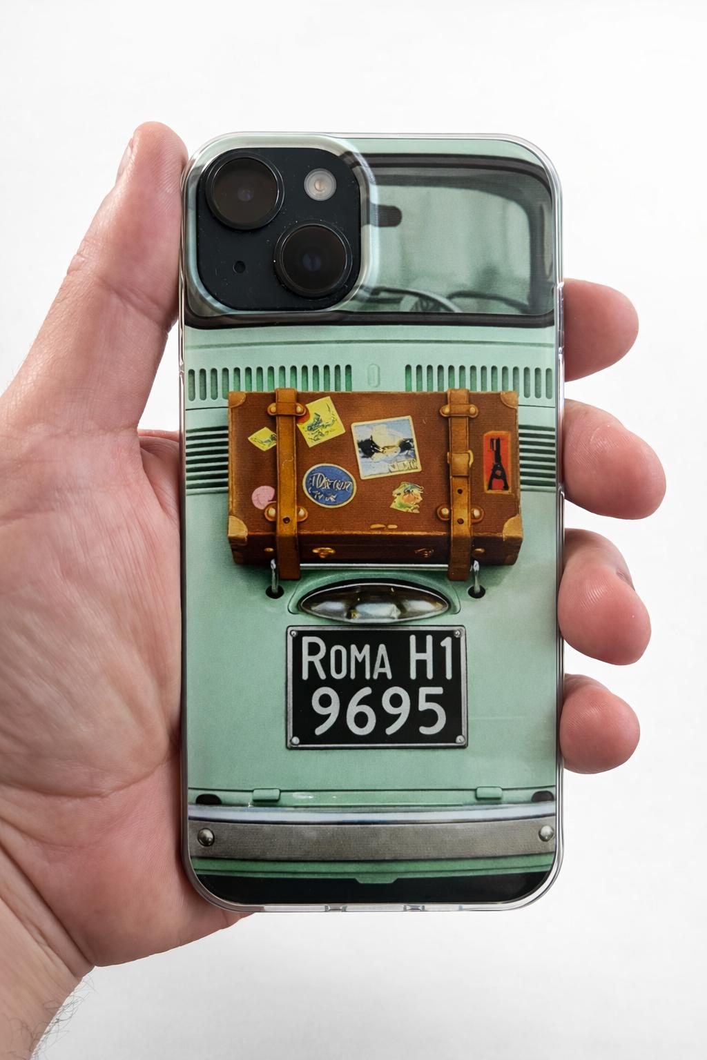 Green Fiat 500 in Rome phone case